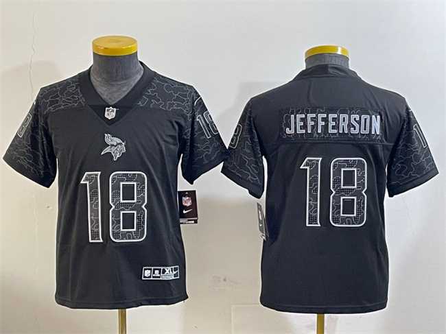 Youth Minnesota Vikings #18 Justin Jefferson Black Reflective Limited Stitched Football Jersey->minnesota vikings->NFL Jersey